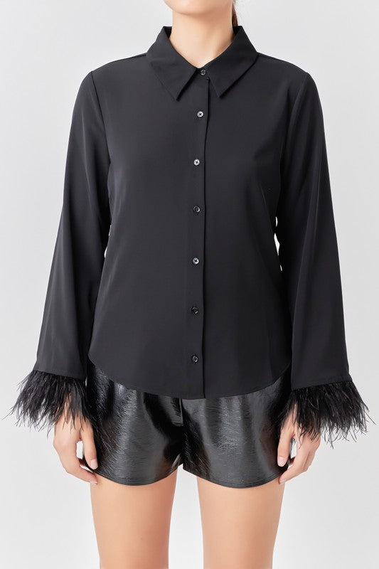 Feather Trimmed Fitted Blouse