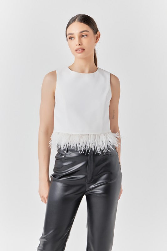 Feather Trim Bow Tie Top