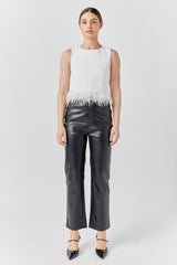 Feather Trim Bow Tie Top