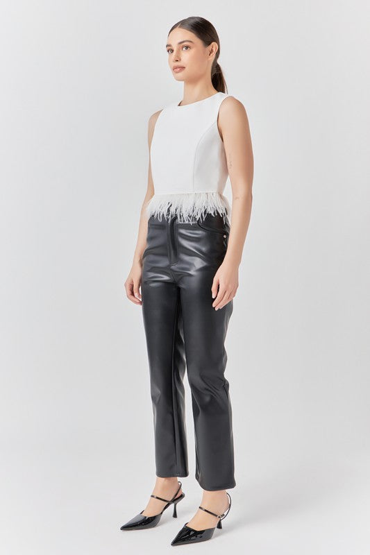 Feather Trim Bow Tie Top