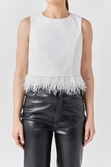 Feather Trim Bow Tie Top