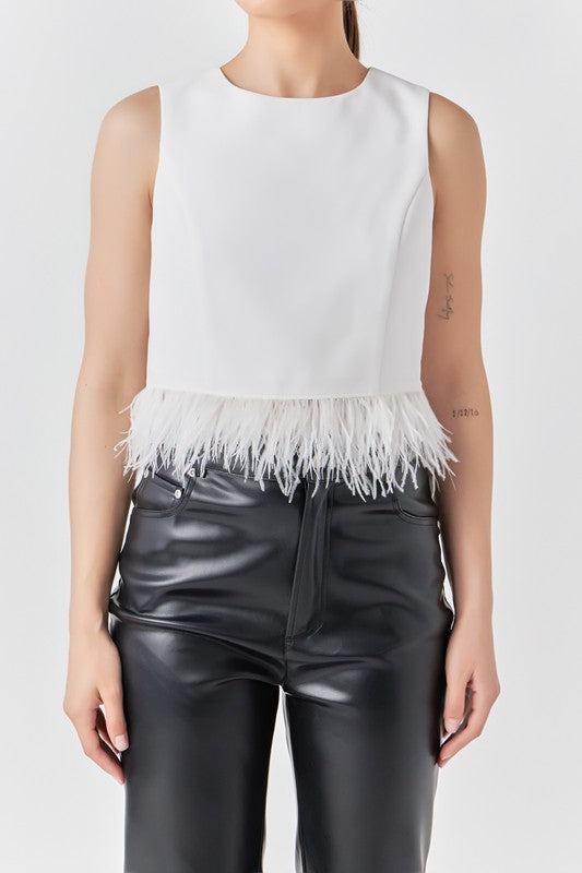 Feather Trim Bow Tie Top