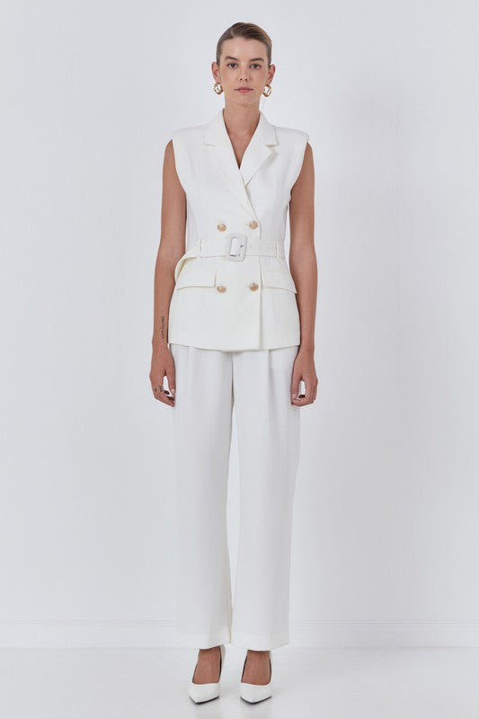Shoulder Pad Belted Blazer