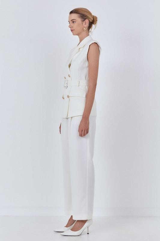 Shoulder Pad Belted Blazer