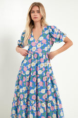 Floral Puff Sleeve Midi Dress