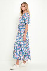 Floral Puff Sleeve Midi Dress