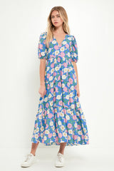Floral Puff Sleeve Midi Dress