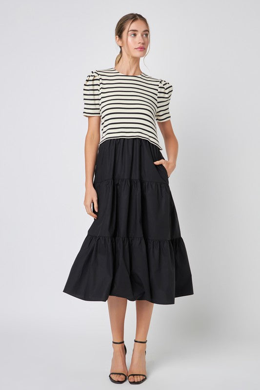 Short Sleeve Mixed Media Dress