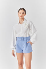 Corsage Blouson Collared Top