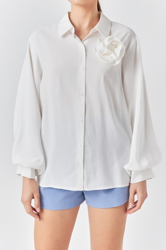 Corsage Blouson Collared Top