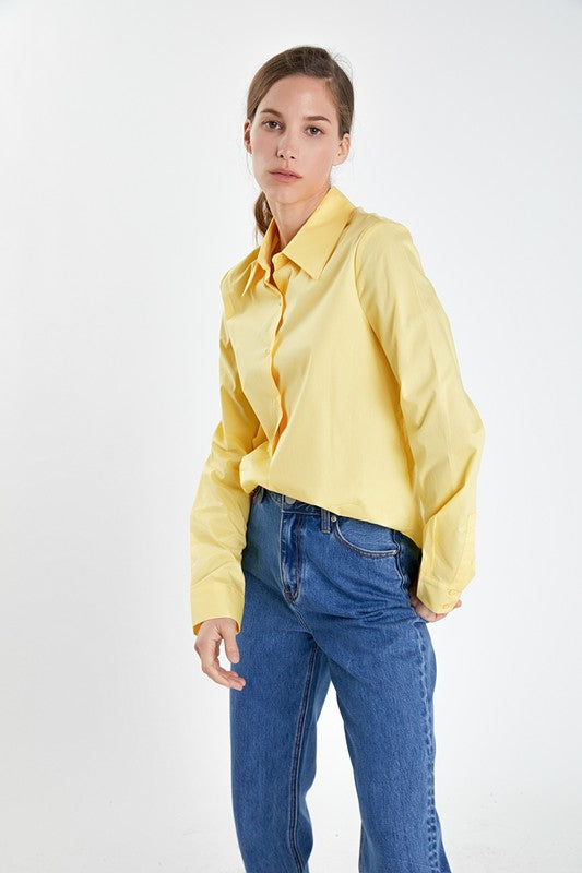 Accent Collar Poplin Dress Shirt (Creamy Yellow, Fuchsia)