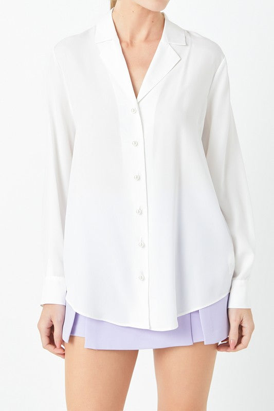 Pearl Button Collared Shirt (Black, White)