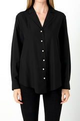 Pearl Button Collared Shirt (Black, White)