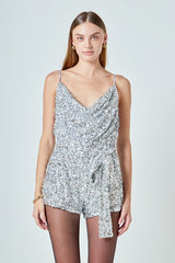 Sequin Cowl Neck Romper