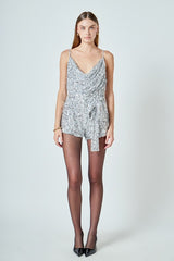 Sequin Cowl Neck Romper