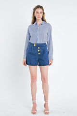 Color Block Stripe Cotton Shirt