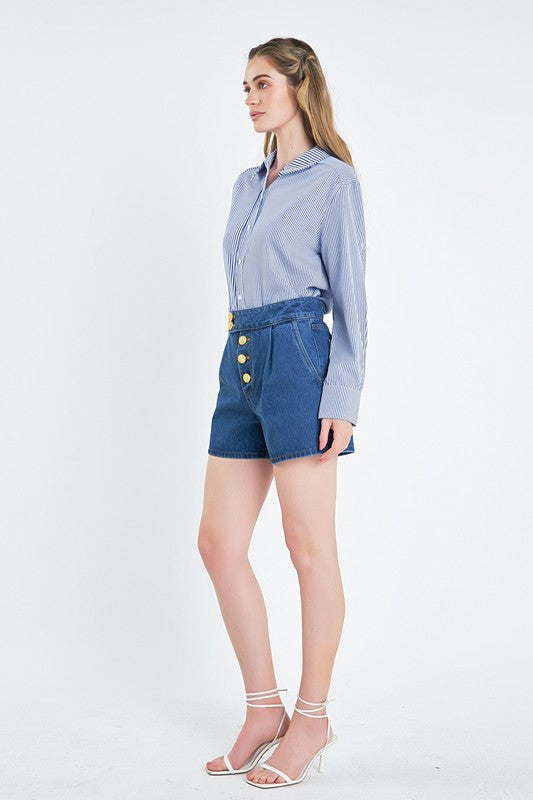 Color Block Stripe Cotton Shirt
