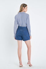 Color Block Stripe Cotton Shirt