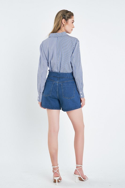 Color Block Stripe Cotton Shirt