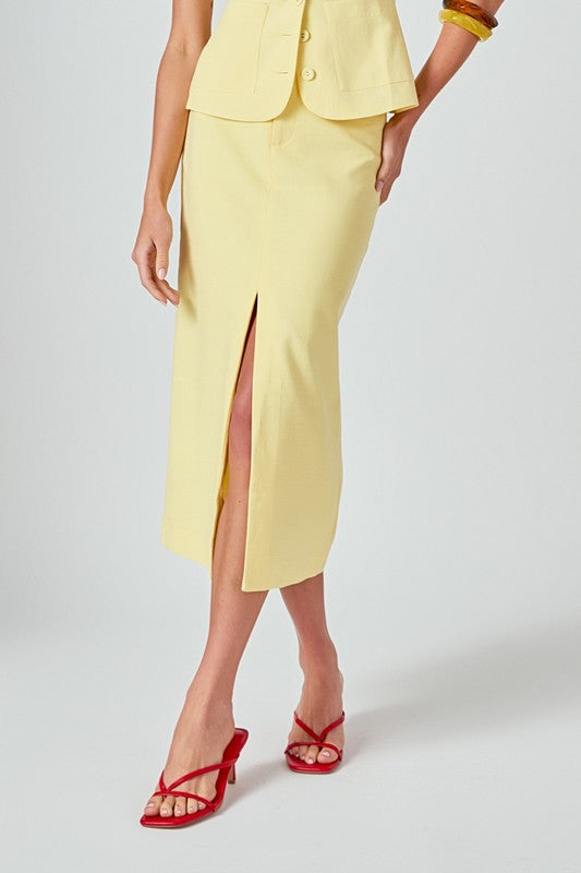 Front Slit Linen Maxi Skirt