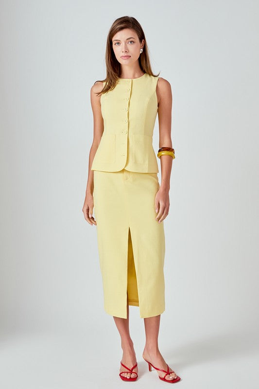 Front Slit Linen Maxi Skirt