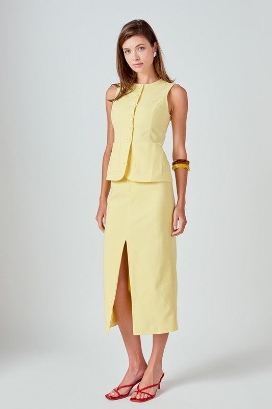 Front Slit Linen Maxi Skirt