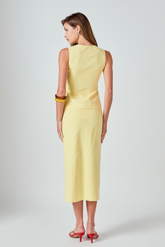 Front Slit Linen Maxi Skirt