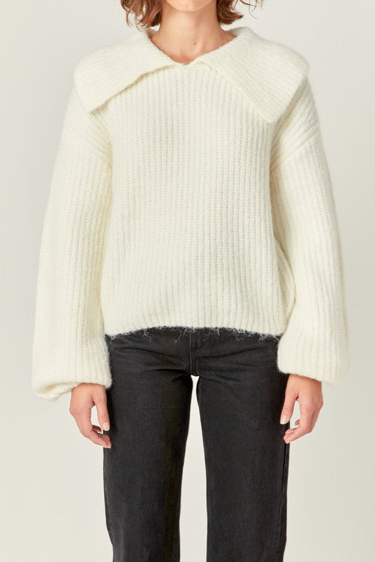 Ivory Chunky Ribbed Knit Sweater