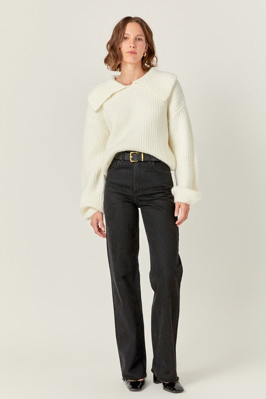 Ivory Chunky Ribbed Knit Sweater