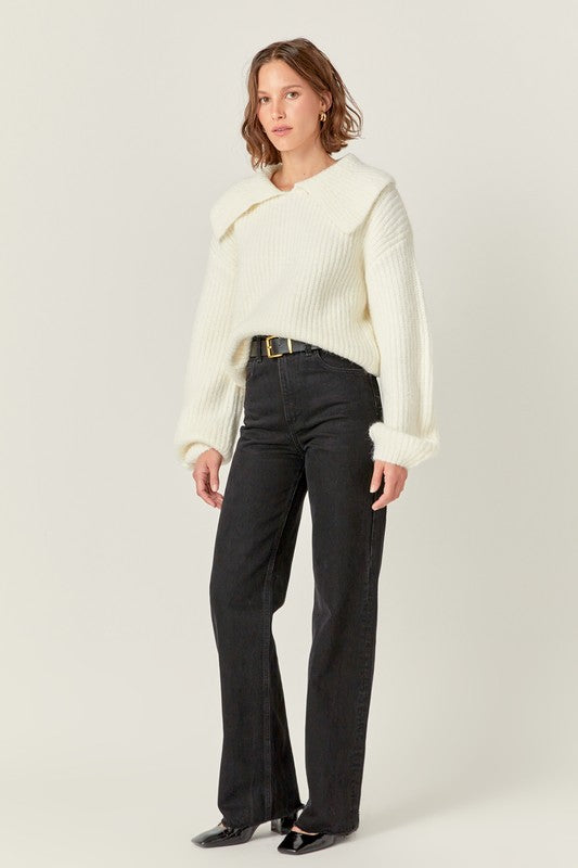 Ivory Chunky Ribbed Knit Sweater