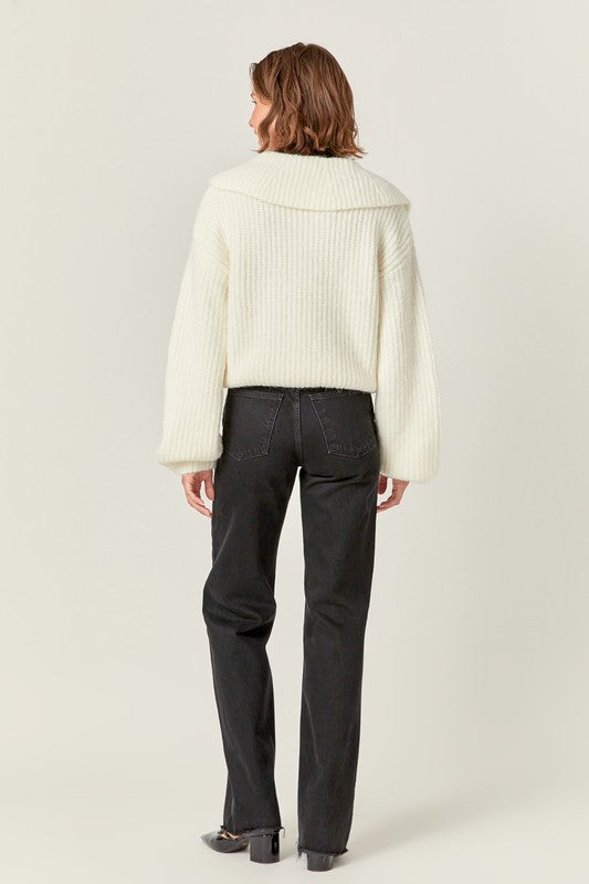Ivory Chunky Ribbed Knit Sweater