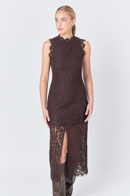 Front Slit Sleeveless Lace Maxi Dress
