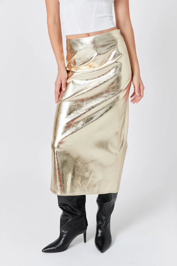 Printed Foil Leather Maxi Skirt