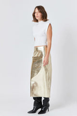 Printed Foil Leather Maxi Skirt
