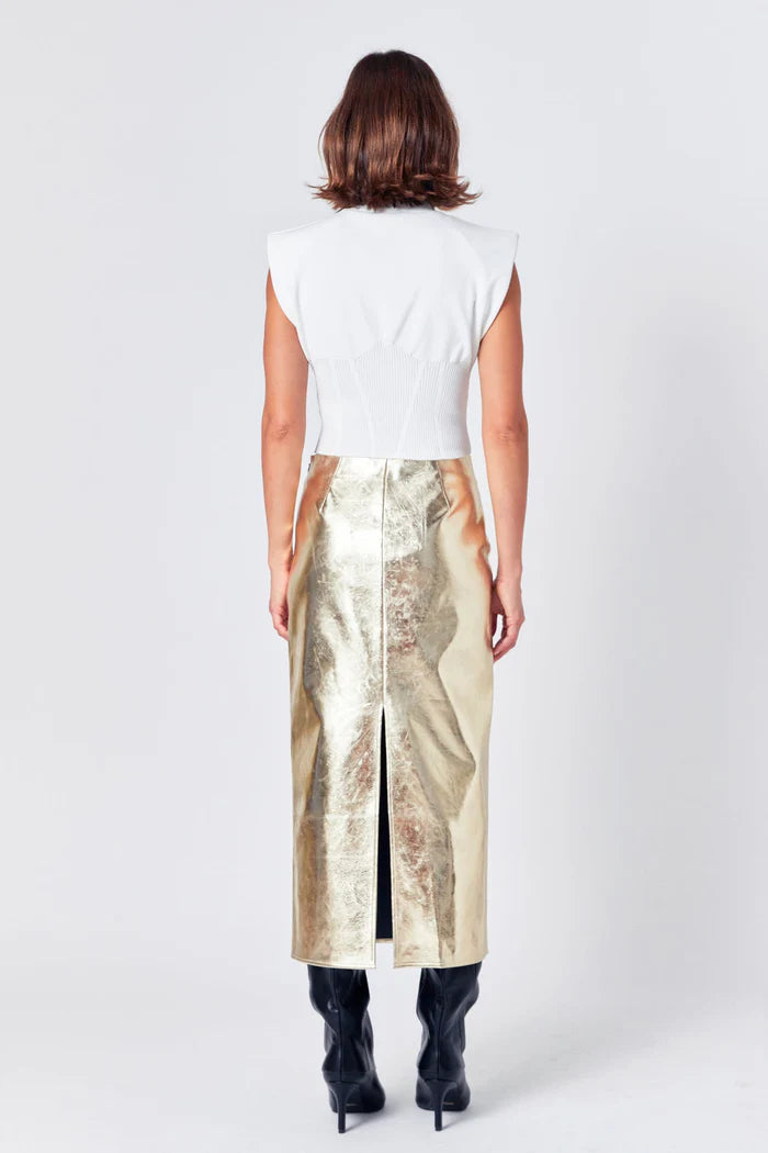 Printed Foil Leather Maxi Skirt