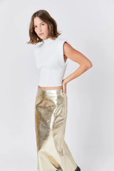 Printed Foil Leather Maxi Skirt