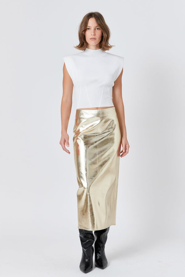 Printed Foil Leather Maxi Skirt