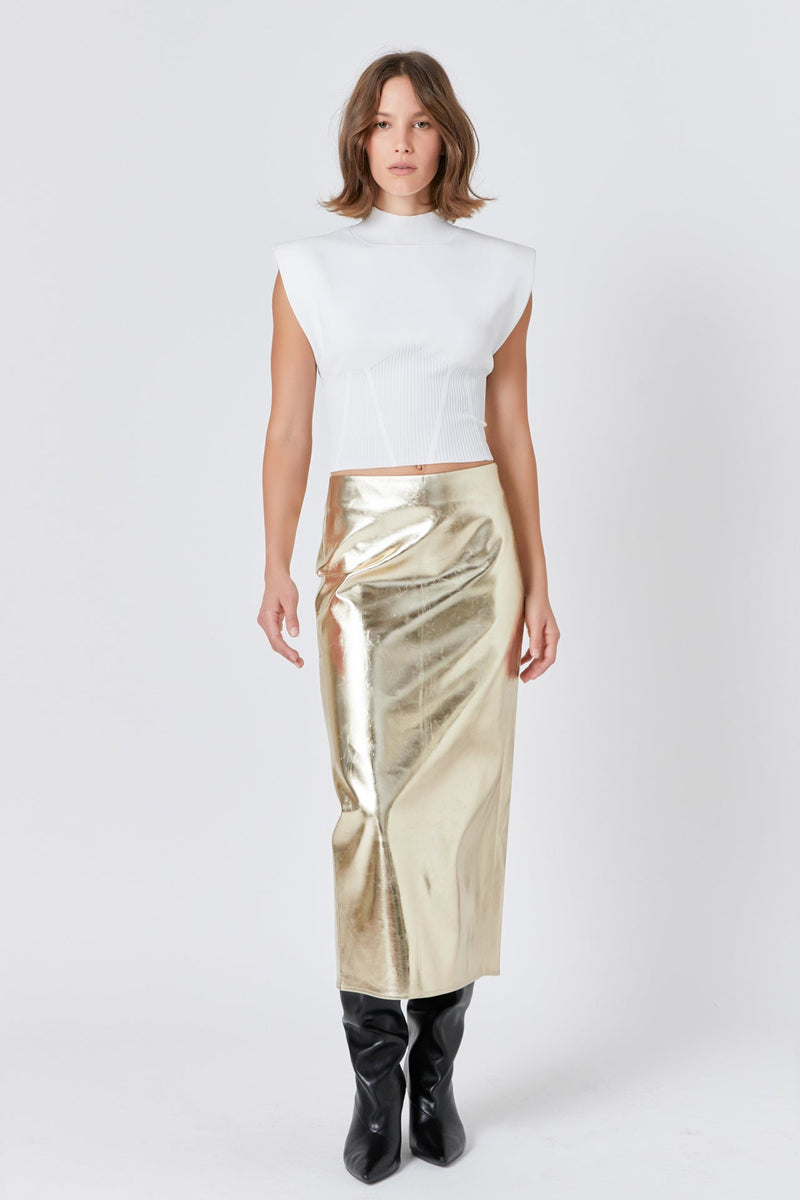 Printed Foil Leather Maxi Skirt