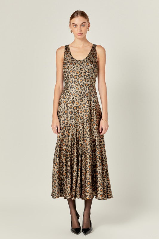 Leona Leopard Satin Maxi Dress