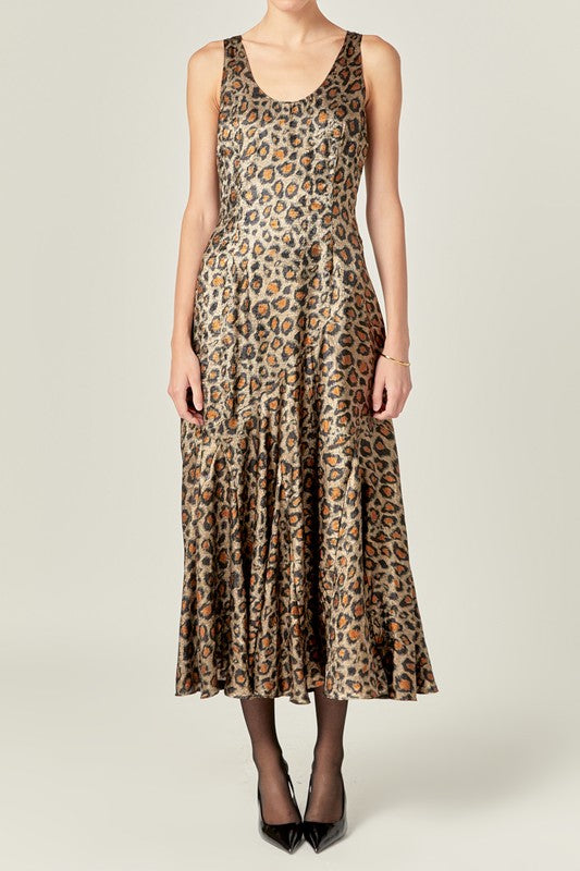 Leona Leopard Satin Maxi Dress