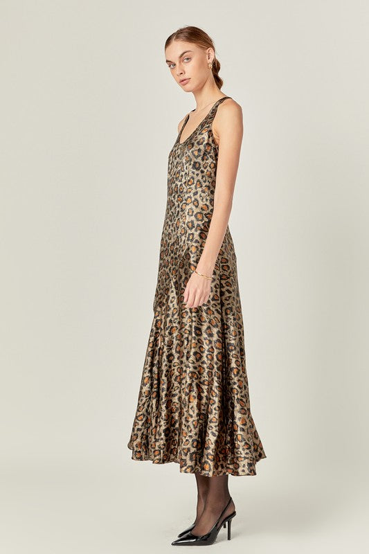 Leona Leopard Satin Maxi Dress