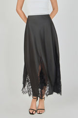 Midnight Lace Satin Skirt