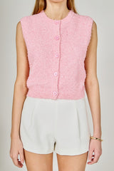 Textured Sleeveless Buttoned Vest Top