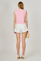 Textured Sleeveless Buttoned Vest Top
