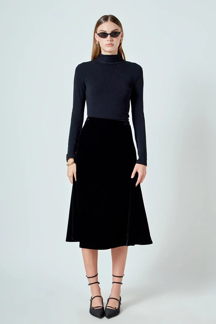 Black Velvet Midi Skirt