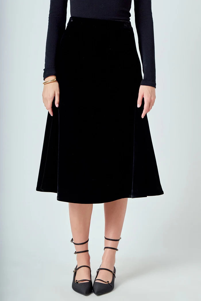 Black Velvet Midi Skirt