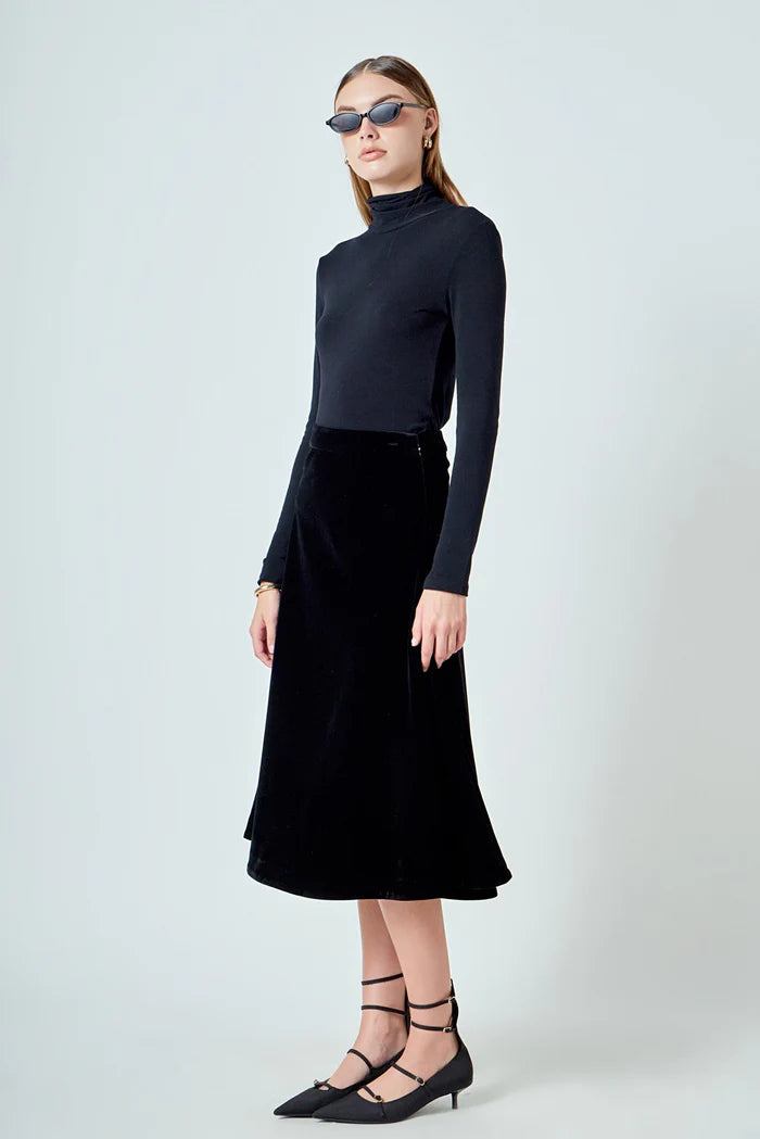 Black Velvet Midi Skirt