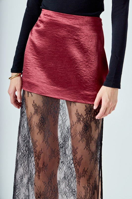 Satin & Lace Maxi Skirt