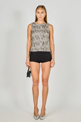 Floral Appliqué Sequin Top