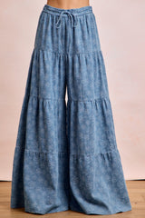 Blooming Tiered Denim Palazzo Pants